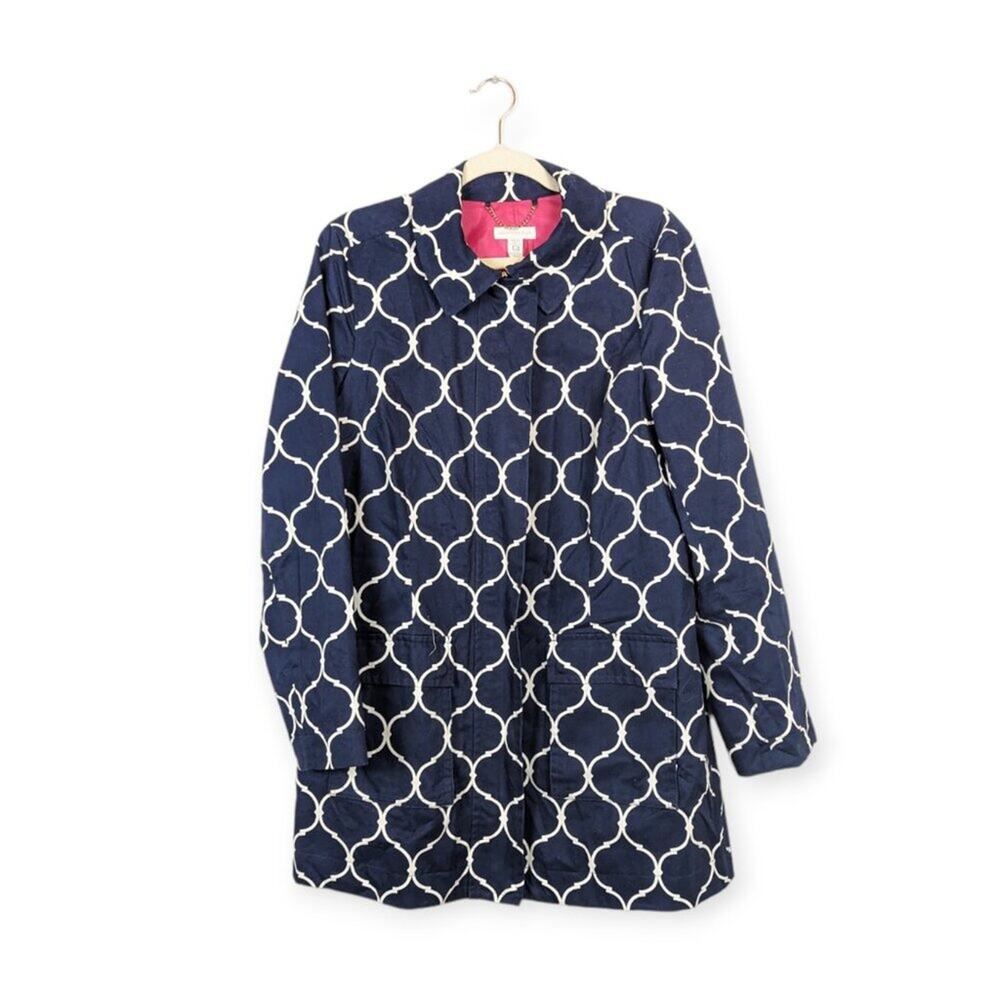 Charter Club Navy White Prep A Porter Trench Coat Jacket